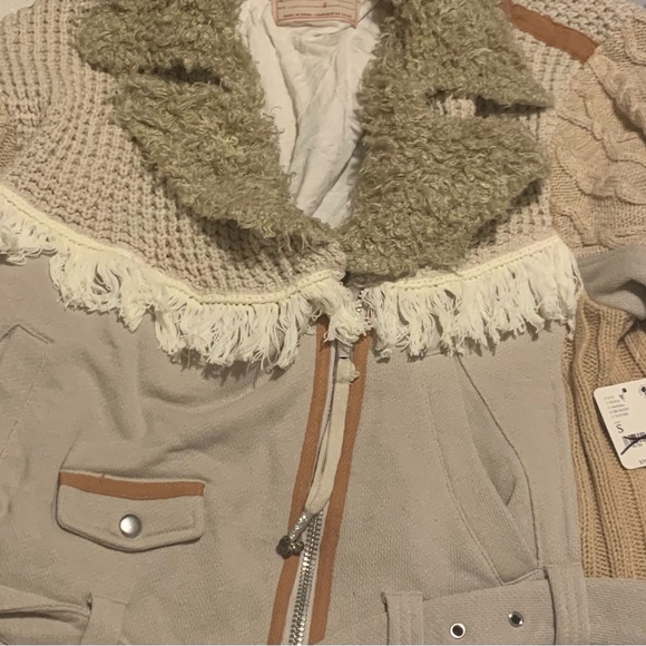 Free People Cozy Knit Mix Moto Jacket Winter White Sz S NWT - Picture 3 of 14